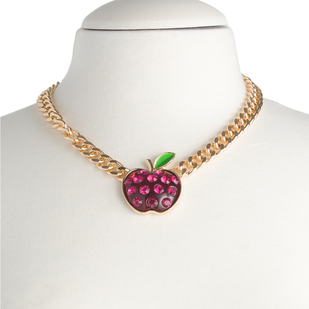 Betsey Johnson Gold Necklace with Pink Apple Pendant